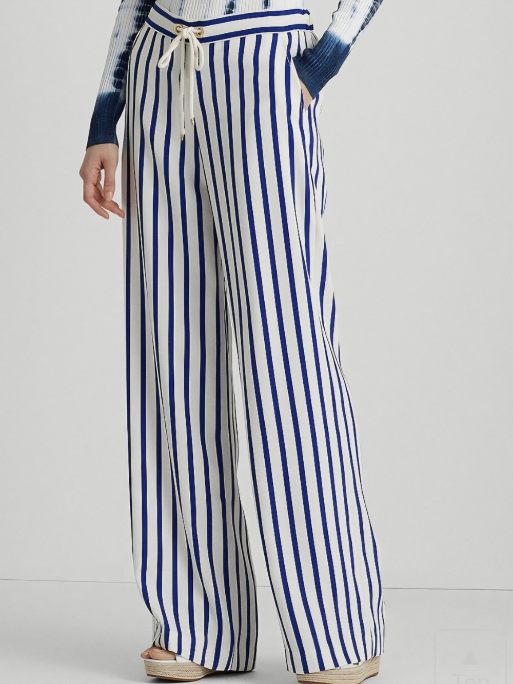 Ralph Lauren White and Blue Striped Drawstring Pants